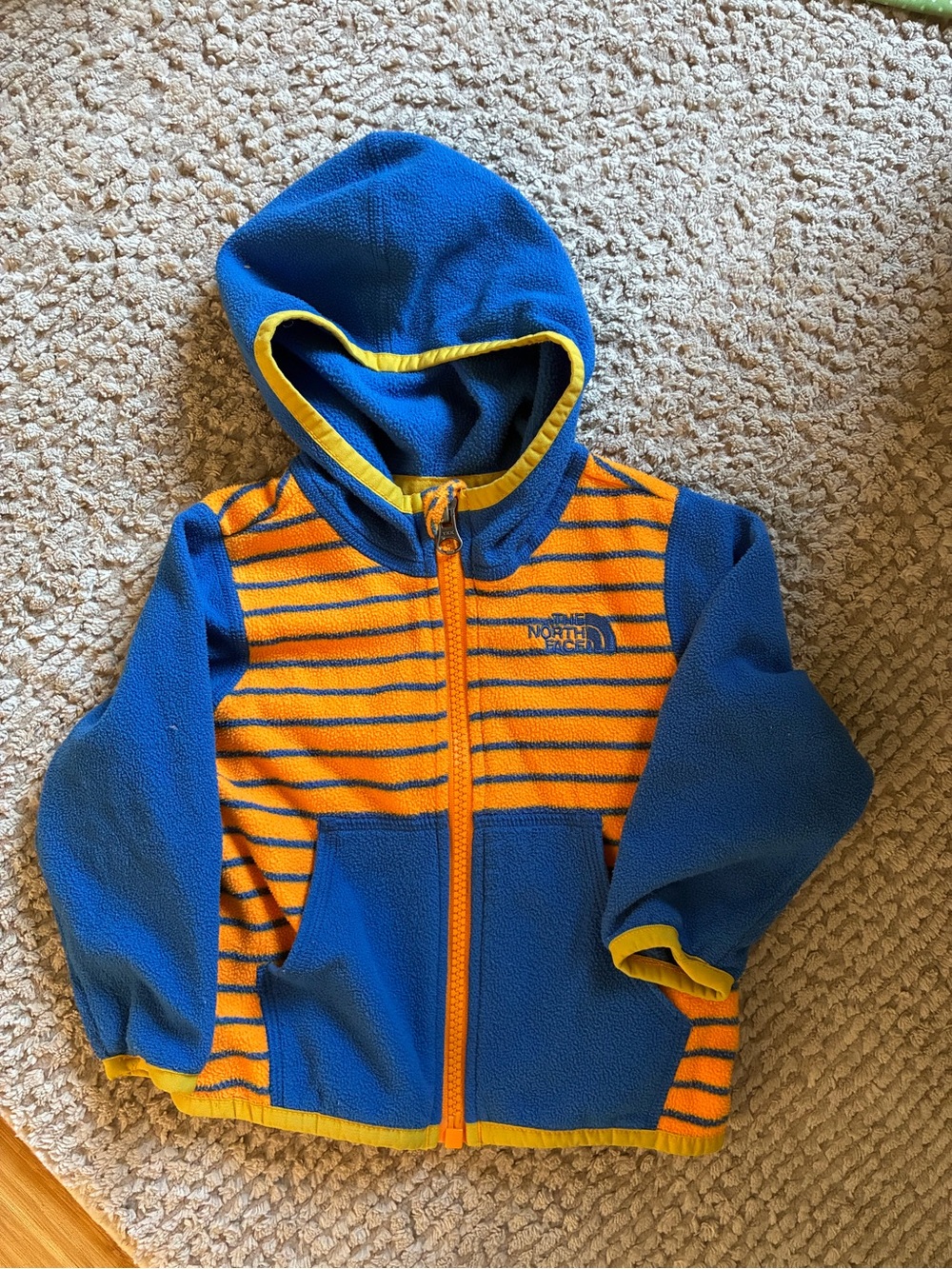 The North Face Kids Blue & Orange Striped Fleece Hoodie